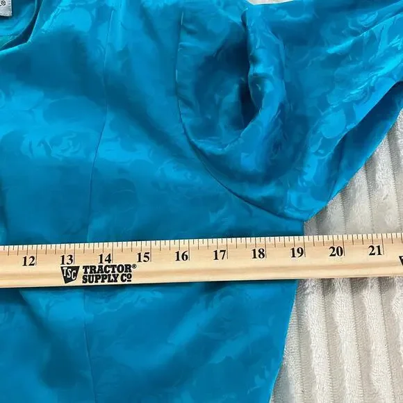 VTG 80s ADRIANNA PAPELL Women Skirt/Jackets Set Floral Long Sleeve Silk 12P Blue - Picture 12 of 14